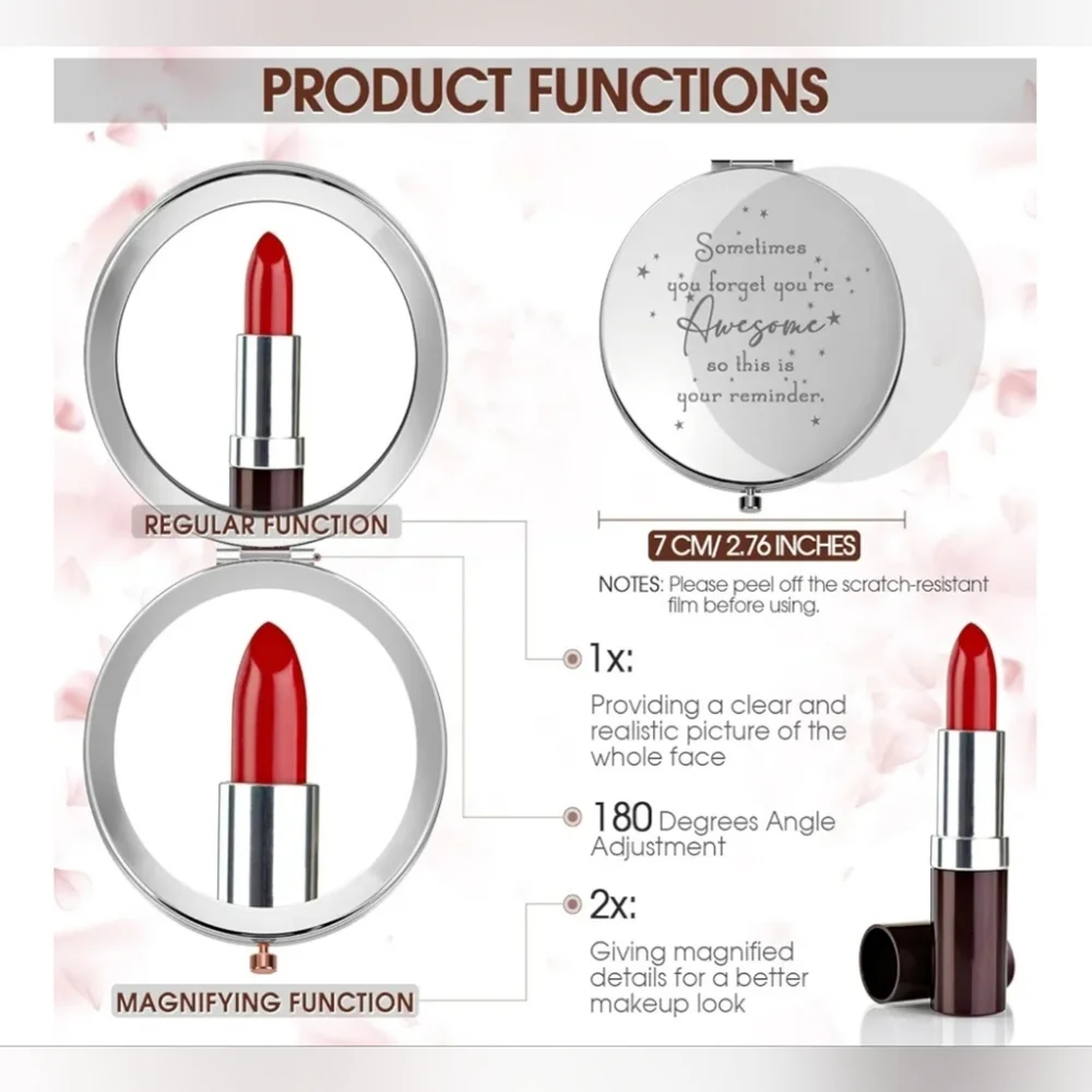 Compact Makeup Double Sided Mirror w/ Inspirational Quote & Bling - Picture 5 of 5